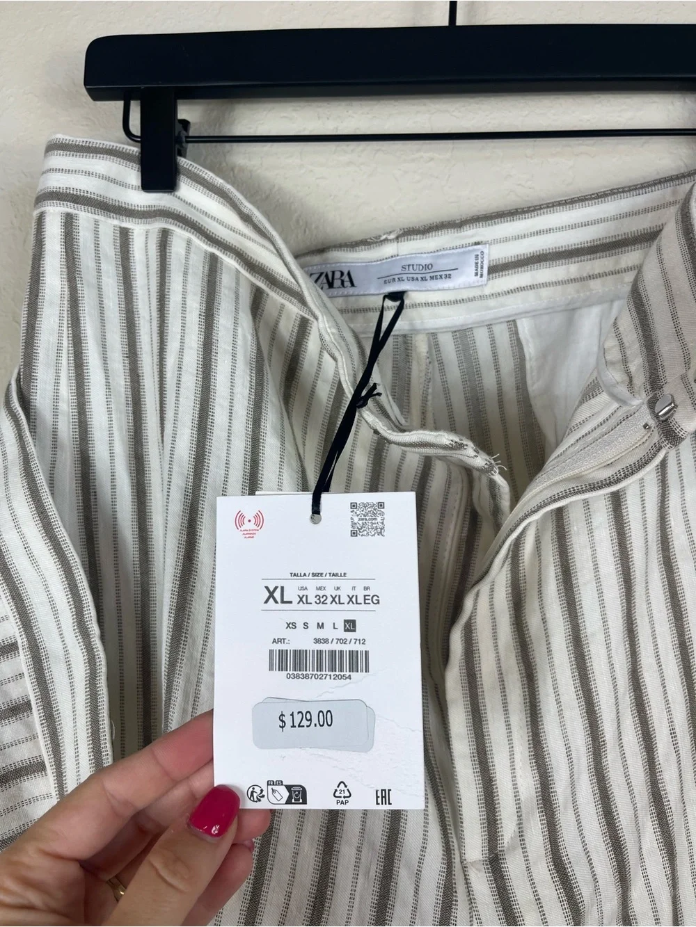 Zara Studio Linen Striped Wide Leg Wrap Trouser Pants Size XL NWT